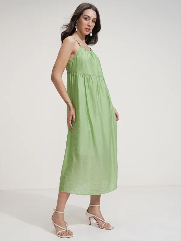 Tokyo Talkies Women Green Solid Fit And Flare Dress