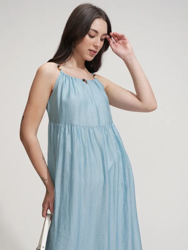 Tokyo Talkies Women Blue Solid Fit And Flare Dress