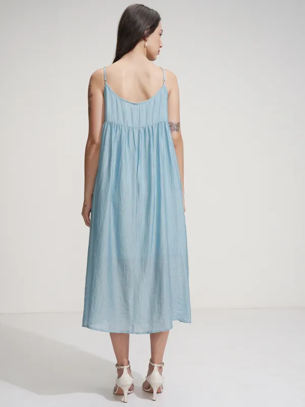 Tokyo Talkies Women Blue Solid Fit And Flare Dress