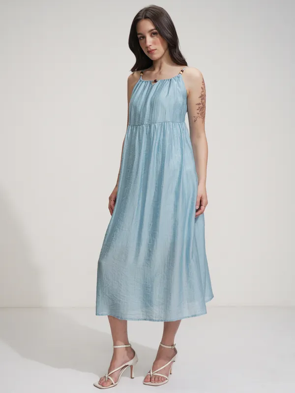 Tokyo Talkies Women Blue Solid Fit And Flare Dress