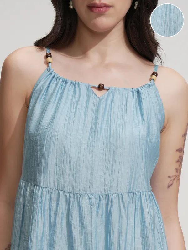 Tokyo Talkies Women Blue Solid Fit And Flare Dress