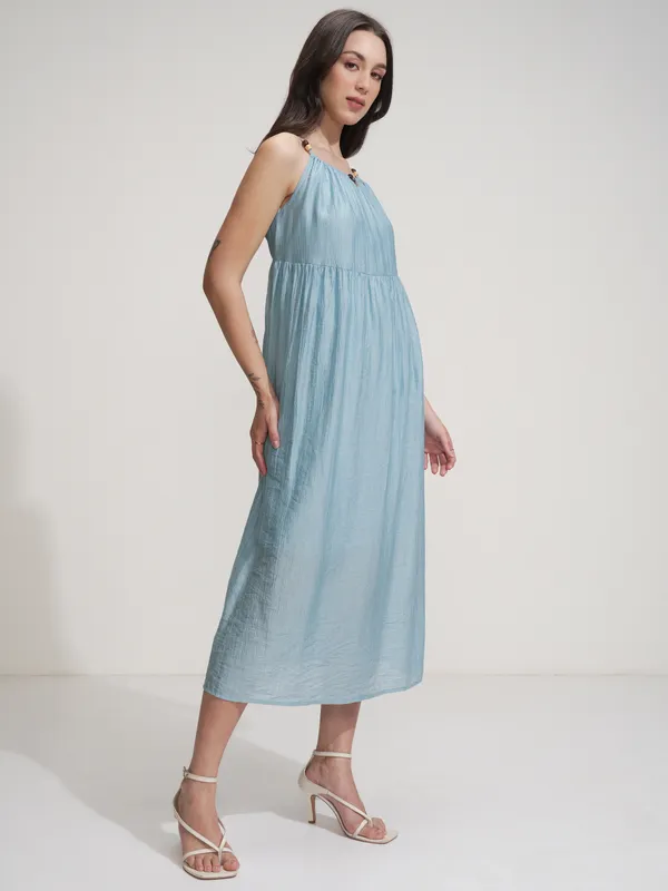 Tokyo Talkies Women Blue Solid Fit And Flare Dress