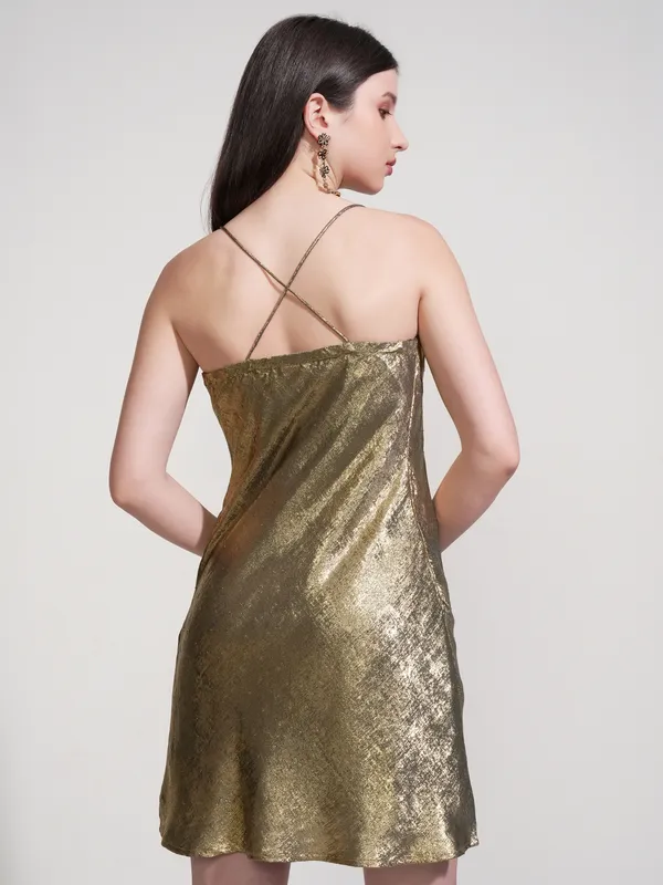 Tokyo Talkies Women Gold Self Design Bodycon Dress