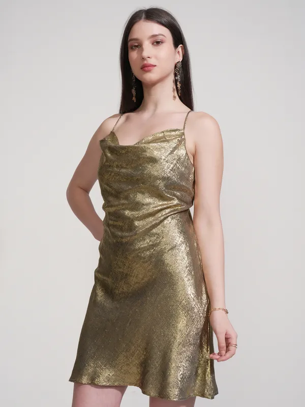 Tokyo Talkies Women Gold Self Design Bodycon Dress
