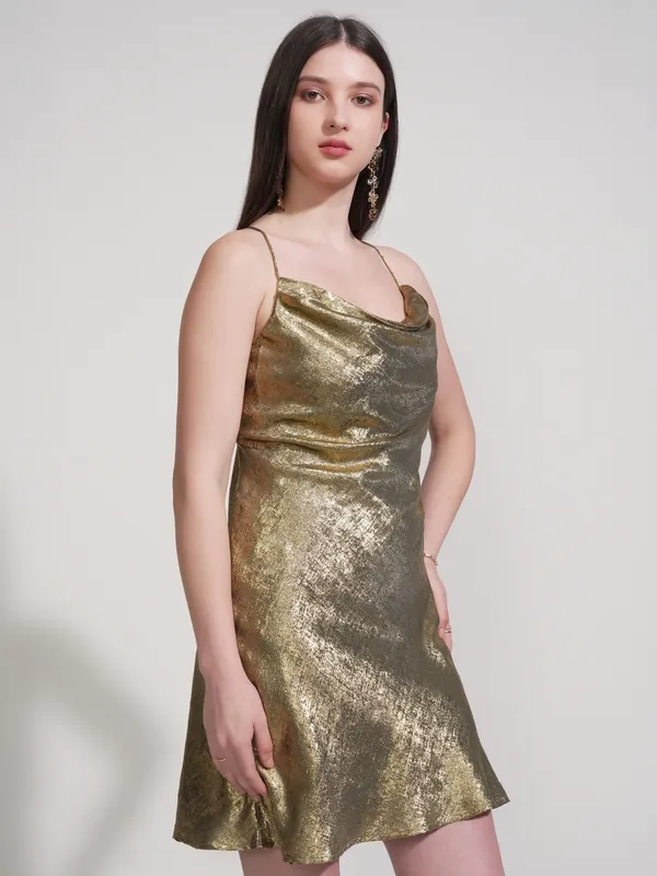 Tokyo Talkies Women Gold Self Design Bodycon Dress
