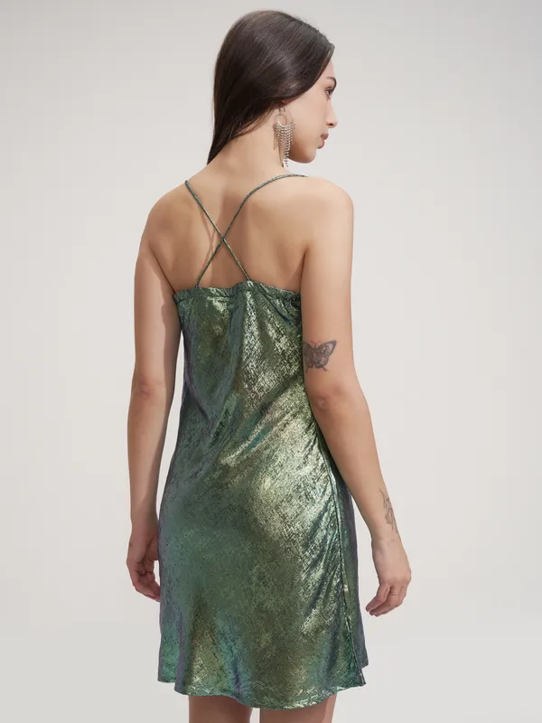 Tokyo Talkies Women Turquoise Solid Fit And Flare Dress