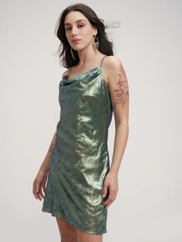 Tokyo Talkies Women Turquoise Solid Fit And Flare Dress