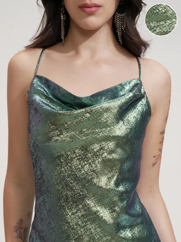 Tokyo Talkies Women Turquoise Solid Fit And Flare Dress