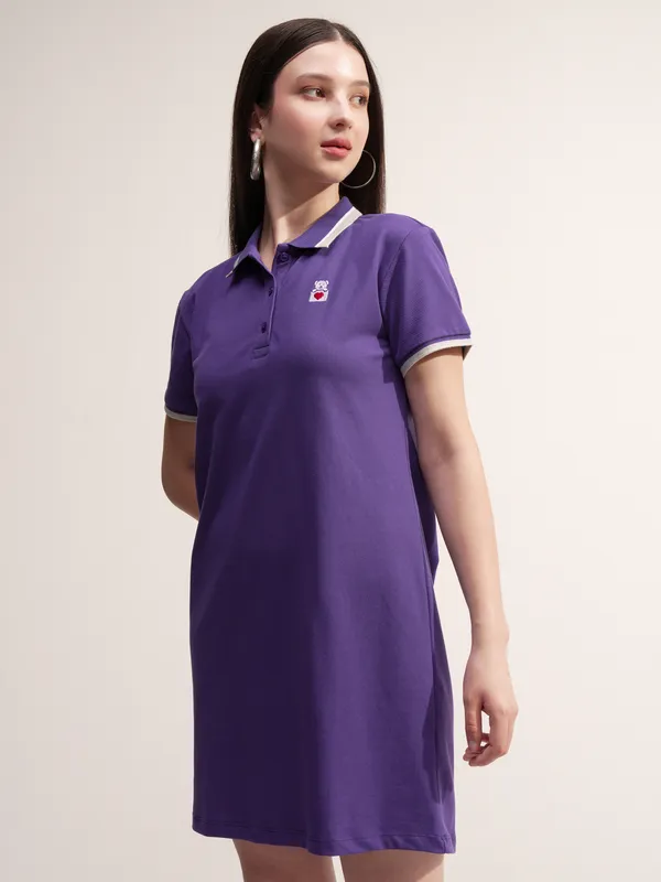 Tokyo Talkies Women Purple Solid T-shirt Dress