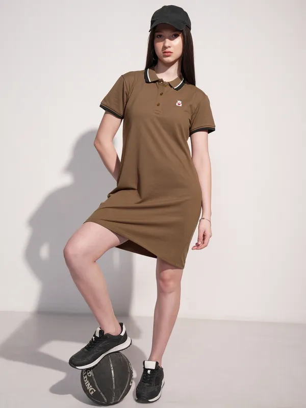 Tokyo Talkies Women Brown Solid T-shirt Dress