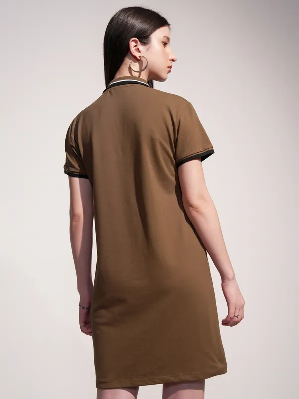 Tokyo Talkies Women Brown Solid T-shirt Dress