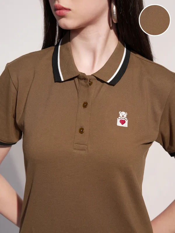 Tokyo Talkies Women Brown Solid T-shirt Dress