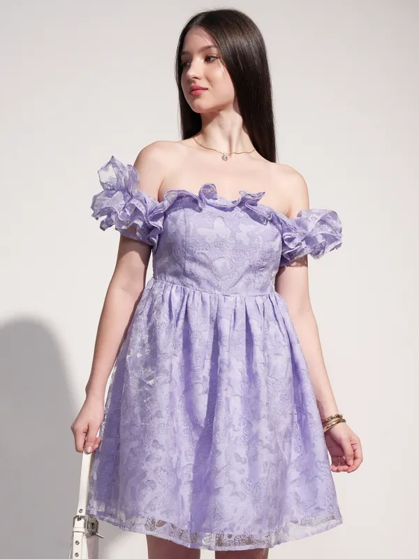 Tokyo Talkies Women Lavender Self Design Fit And Flare Dress