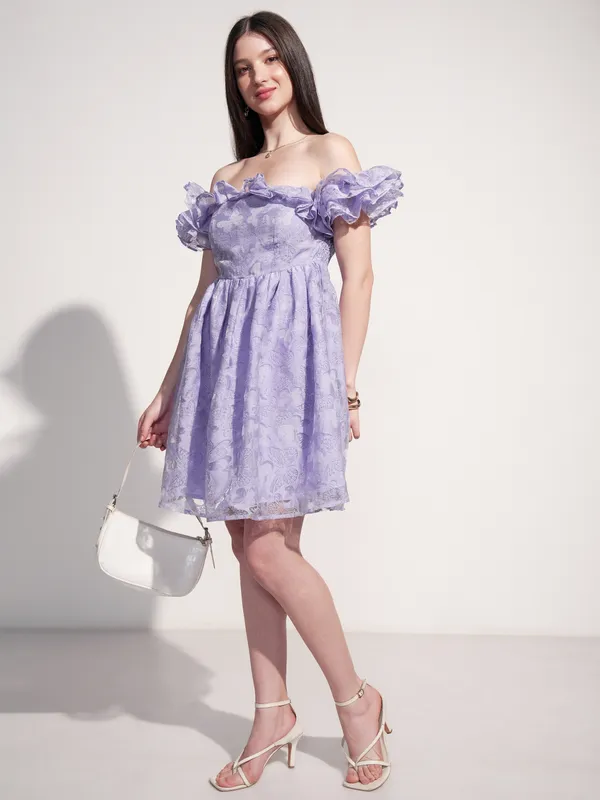 Tokyo Talkies Women Lavender Self Design Fit And Flare Dress
