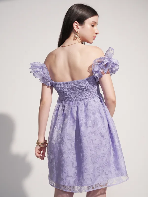 Tokyo Talkies Women Lavender Self Design Fit And Flare Dress