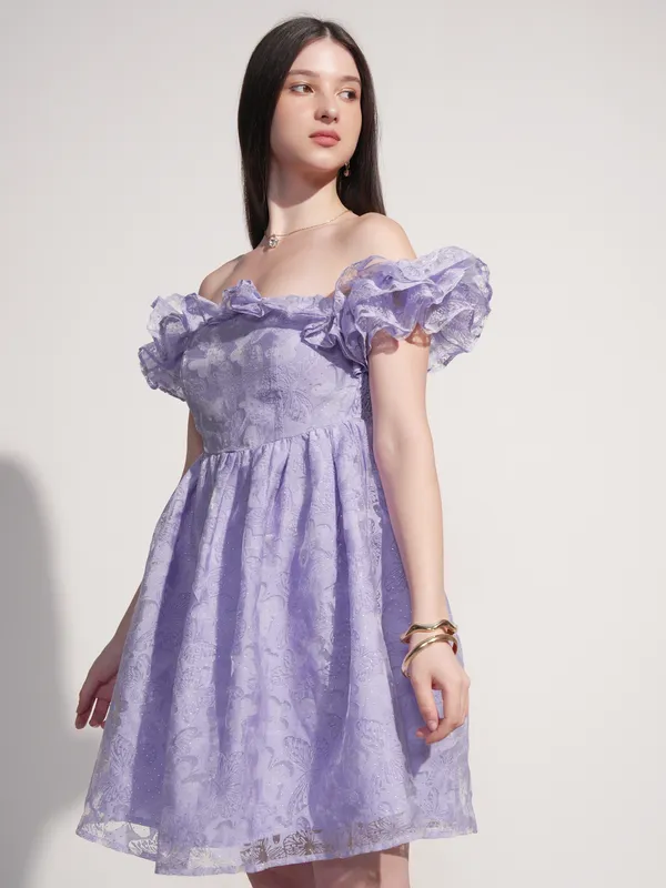Tokyo Talkies Women Lavender Self Design Fit And Flare Dress