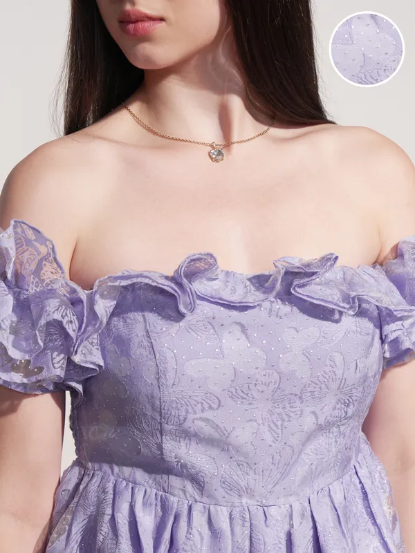 Tokyo Talkies Women Lavender Self Design Fit And Flare Dress