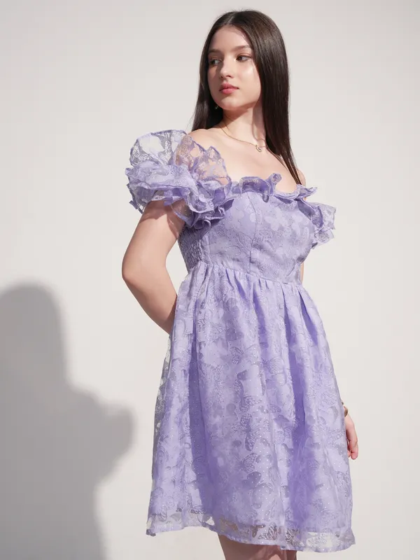 Tokyo Talkies Women Lavender Self Design Fit And Flare Dress