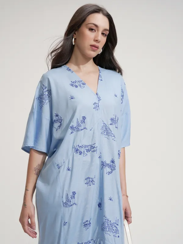 Tokyo Talkies Women Blue Embroidered Maxi Dress