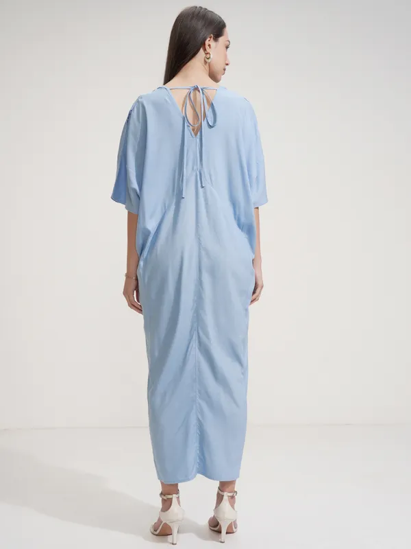 Tokyo Talkies Women Blue Embroidered Maxi Dress