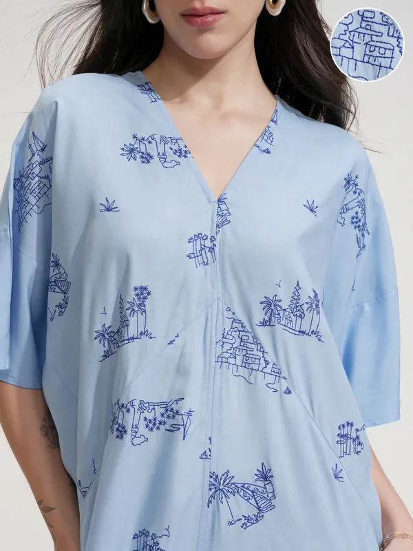 Tokyo Talkies Women Blue Embroidered Maxi Dress