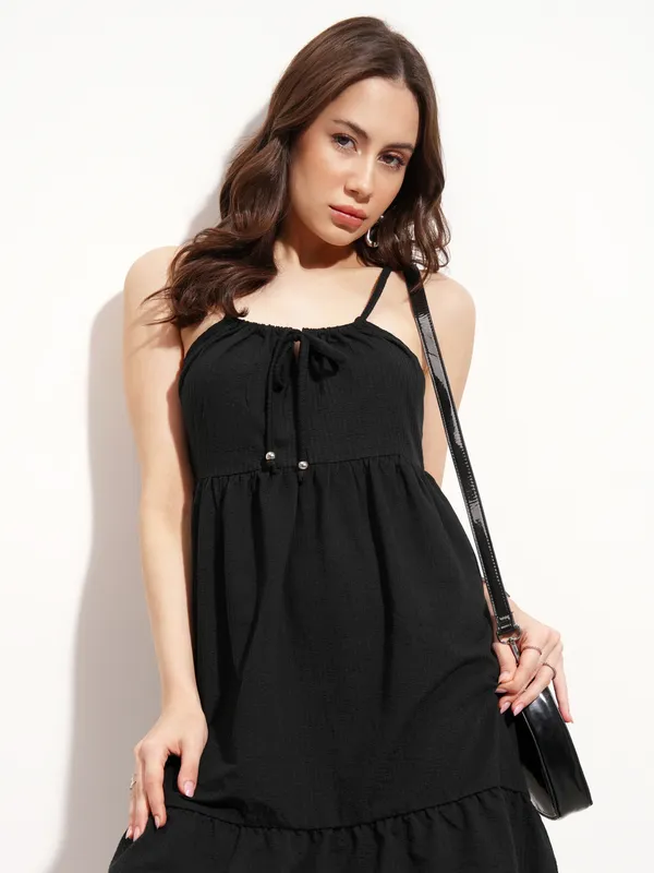 Tokyo Talkies Women Black Solid Fit And Flare Dress