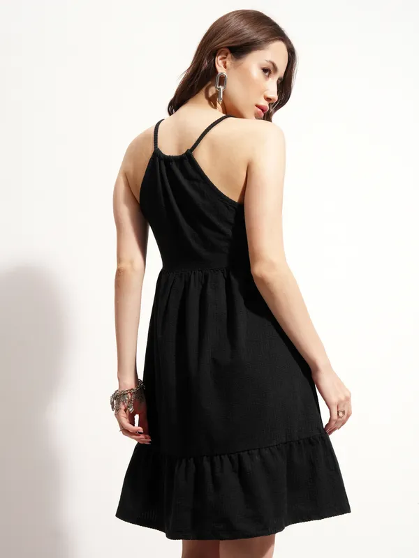 Tokyo Talkies Women Black Solid Fit And Flare Dress