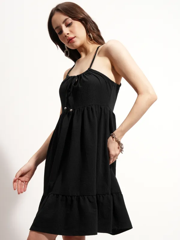 Tokyo Talkies Women Black Solid Fit And Flare Dress
