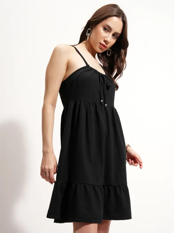 Tokyo Talkies Women Black Solid Fit And Flare Dress