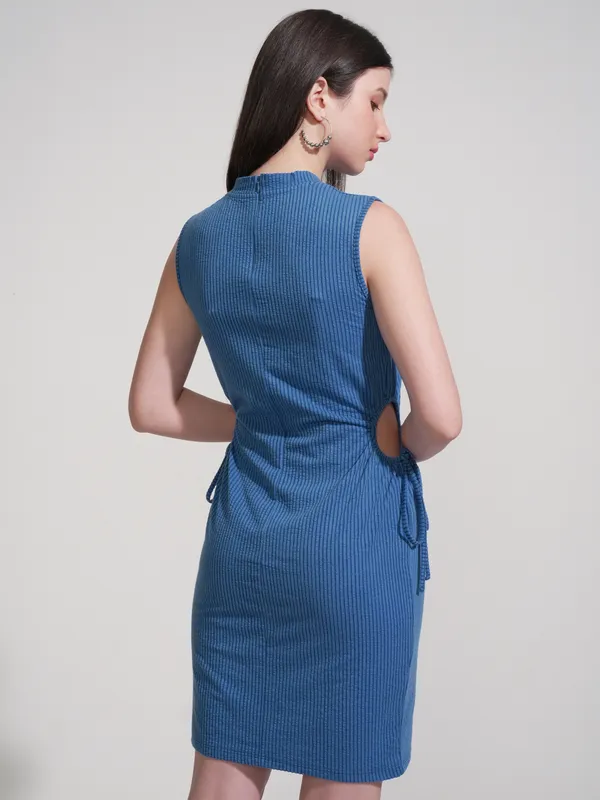 Tokyo Talkies Women Blue Self Design Sheath Dress