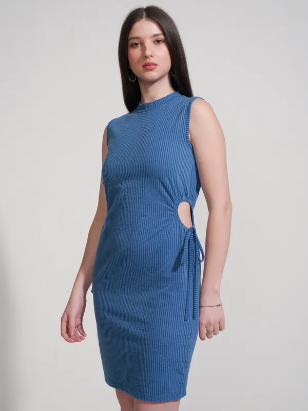 Tokyo Talkies Women Blue Self Design Sheath Dress