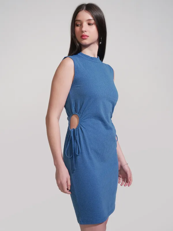 Tokyo Talkies Women Blue Self Design Sheath Dress