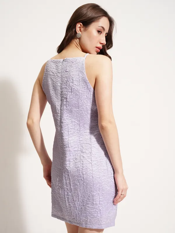 Tokyo Talkies Women Purple Self Design A-Line Dress