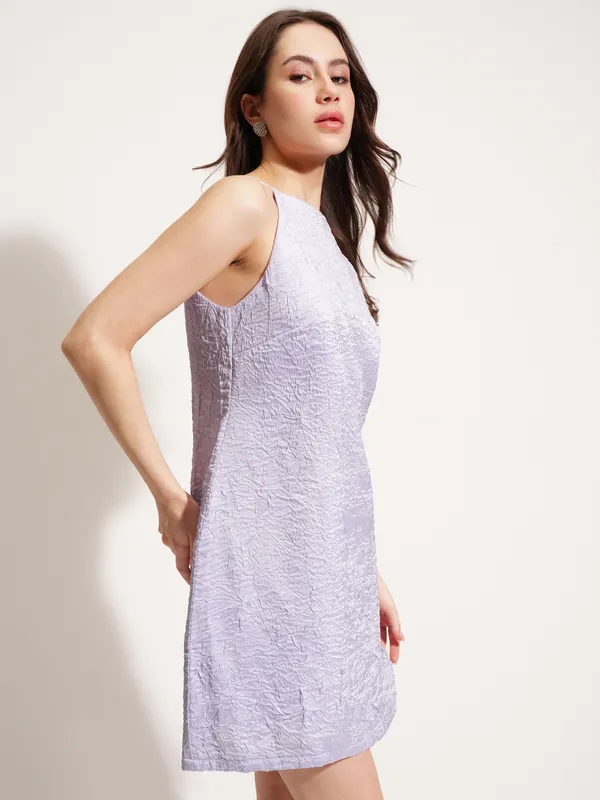 Tokyo Talkies Women Purple Self Design A-Line Dress