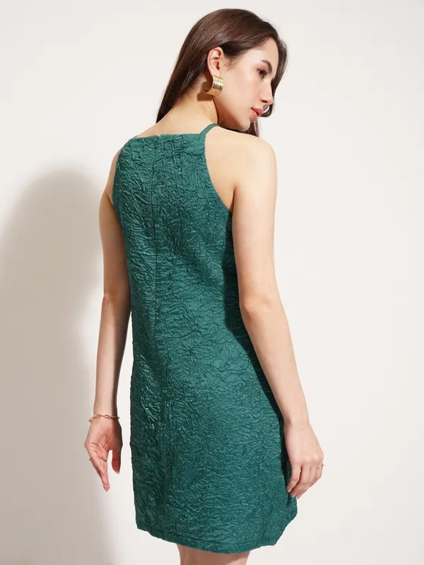 Tokyo Talkies Women Teal Self Design A-Line Dress