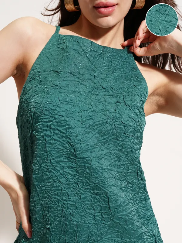 Tokyo Talkies Women Teal Self Design A-Line Dress