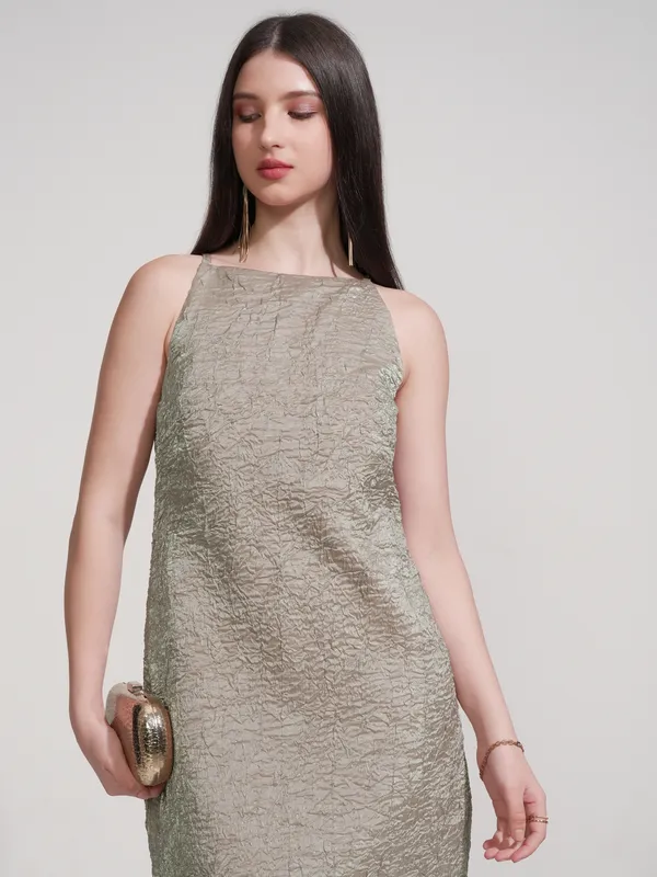 Tokyo Talkies Women Tan Self Design Fit And Flare Dress