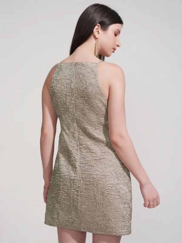 Tokyo Talkies Women Tan Self Design Fit And Flare Dress