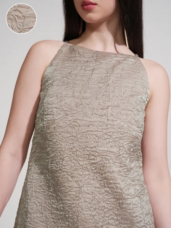 Tokyo Talkies Women Tan Self Design Fit And Flare Dress