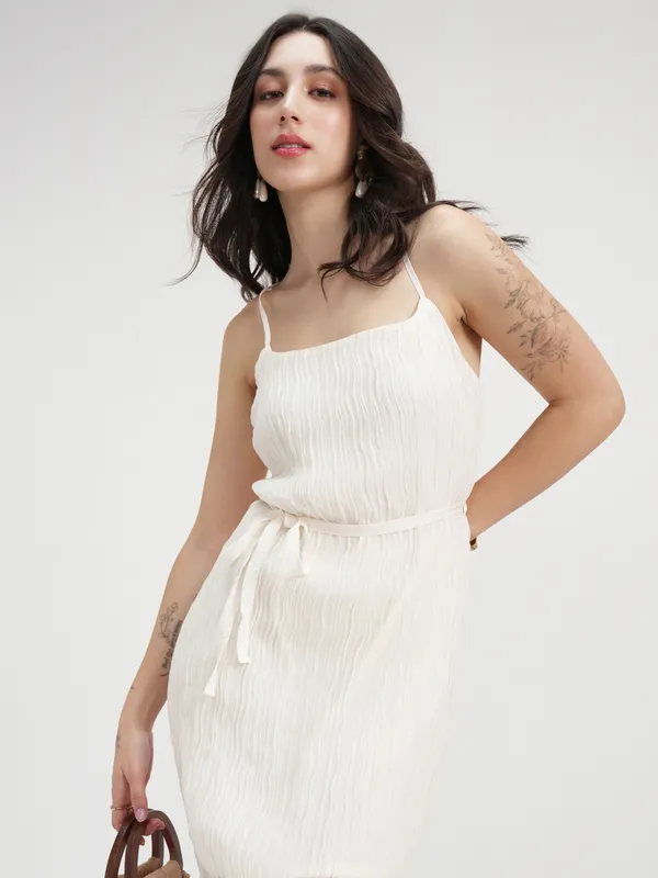 Tokyo Talkies Women Cream Solid Maxi Dress