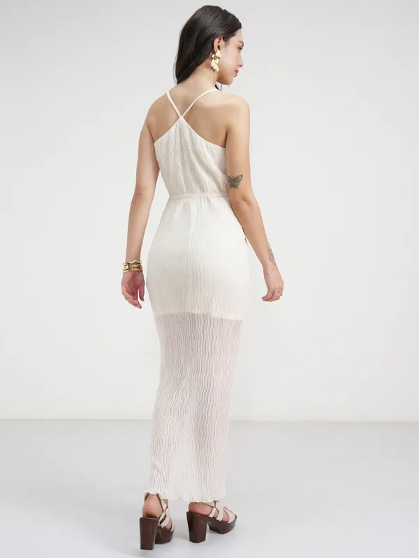 Tokyo Talkies Women Cream Solid Maxi Dress