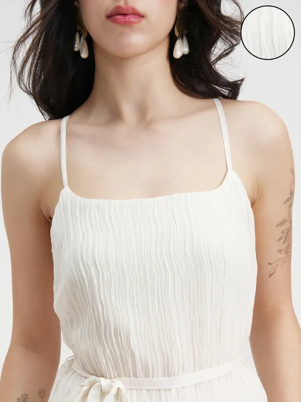 Tokyo Talkies Women Cream Solid Maxi Dress