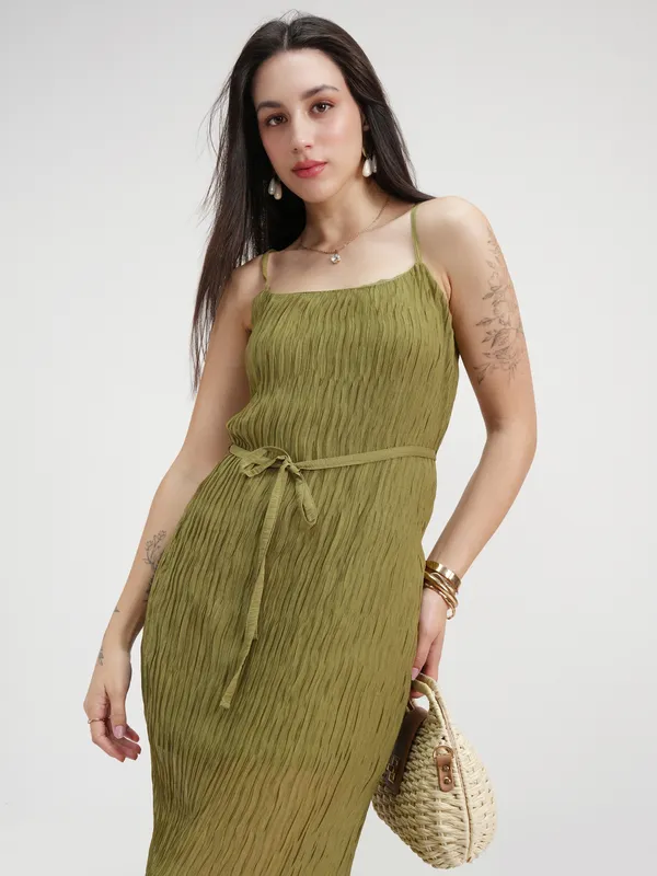 Tokyo Talkies Women Olive Solid Maxi Dress