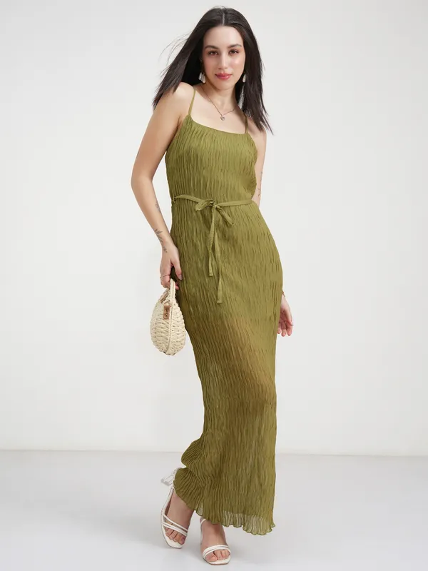 Tokyo Talkies Women Olive Solid Maxi Dress