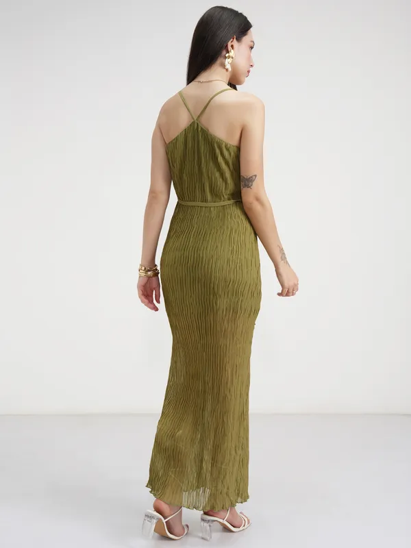 Tokyo Talkies Women Olive Solid Maxi Dress