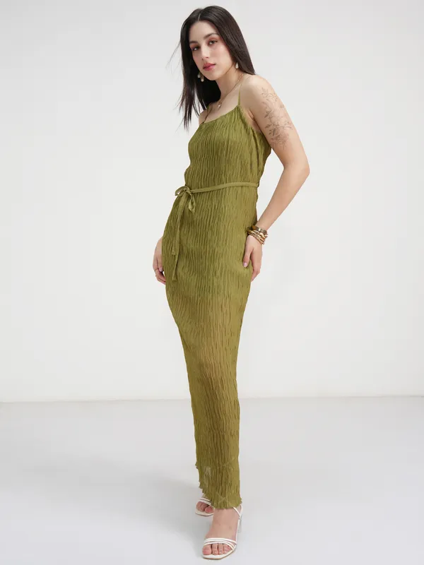 Tokyo Talkies Women Olive Solid Maxi Dress