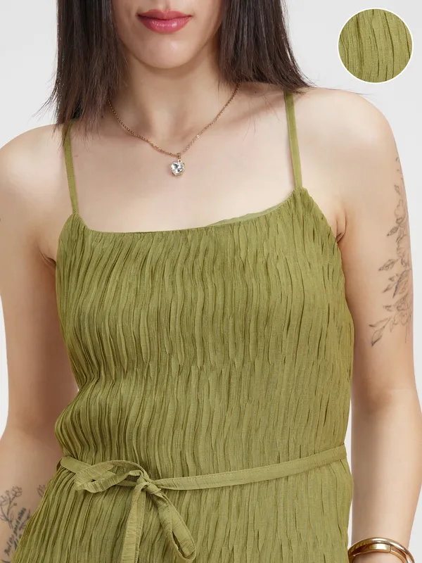 Tokyo Talkies Women Olive Solid Maxi Dress