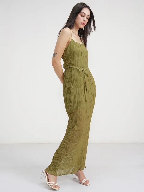 Tokyo Talkies Women Olive Solid Maxi Dress