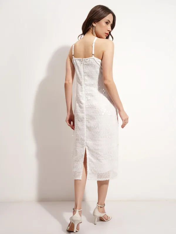 Tokyo Talkies Women Cream Solid A-Line Dress