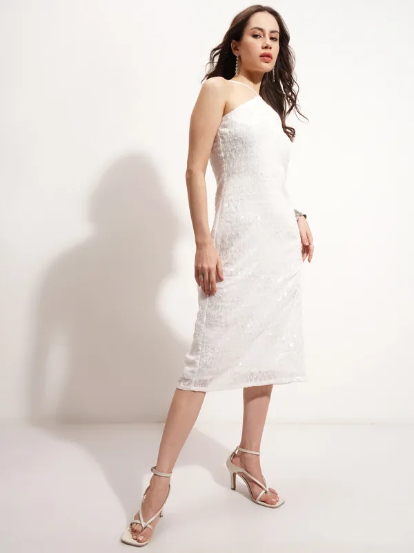 Tokyo Talkies Women Cream Solid A-Line Dress